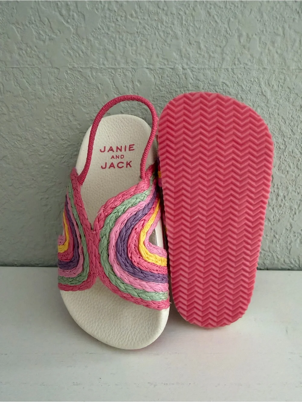 Janie and Jack Pink Multicolor Braided Slide Sandals